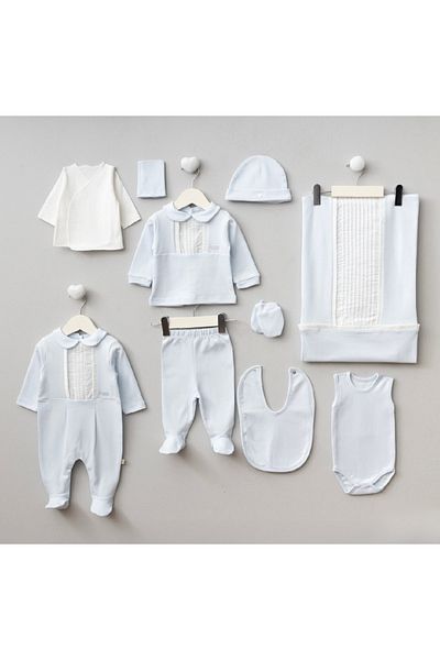 Pugi Baby 100% Organic Cotton New Season Baby Boy Voile Pleated 10-Piece Set Hospital Release Newborn