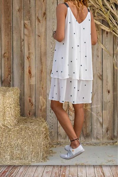 Pasaklı Giyim Women's White Chiffon Embroidery-Leather Strap Wear Out Strap Daily Midi Summer Dress (Unlined) 3420300