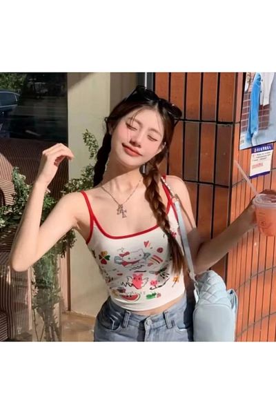 BİQ & TAQ BUTİK Cute Hello Cat Hanging Red Crop