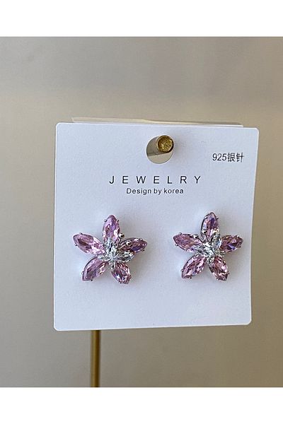 Çelik Crystal Stone Flower Earrings