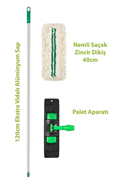 SENAX 40 Cm Zincir Dikişli Nemli Mop – Saplı, Püsküllü, Dayanıklı Pamuk Polye...