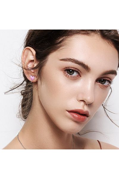 OEM Daizy Heart Earrings in S925 Silver / Rhodium with Zirconia Stone - Pink