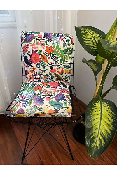 MADAMİNCİ çiçekli sandalye minderi fermuarlı bagcıklı 43\80 cm