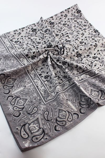 Valino 120x120 Ethnic Pattern Βαμβακερό Φουλάρι λουλουδιών - Smoke