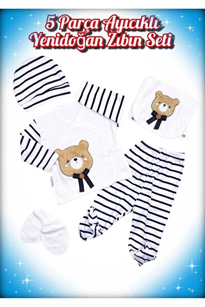 BABY ZUHU 0-3 Months 5 Piece Newborn Bodysuit with Teddy Bear