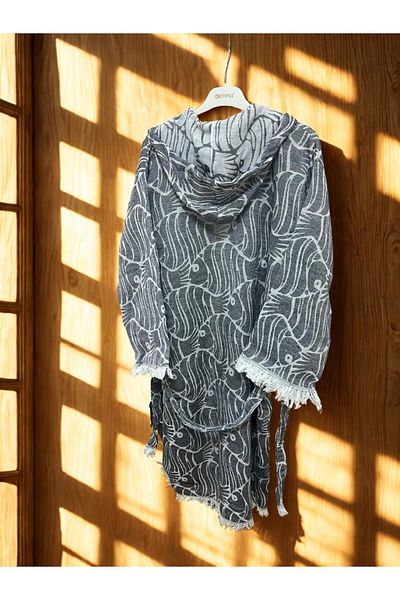 TekStilize Muslin 2 Layer Fish Patterned Bathrobe (100% Cotton)