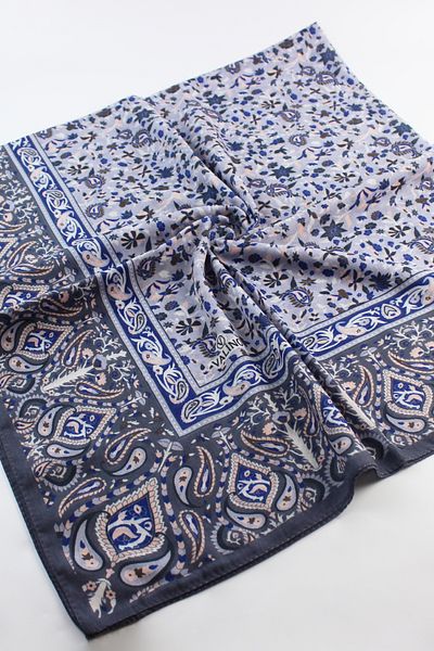Valino 120x120 Ethnic Pattern Βαμβακερό Φουλάρι λουλουδιών - Γκρι