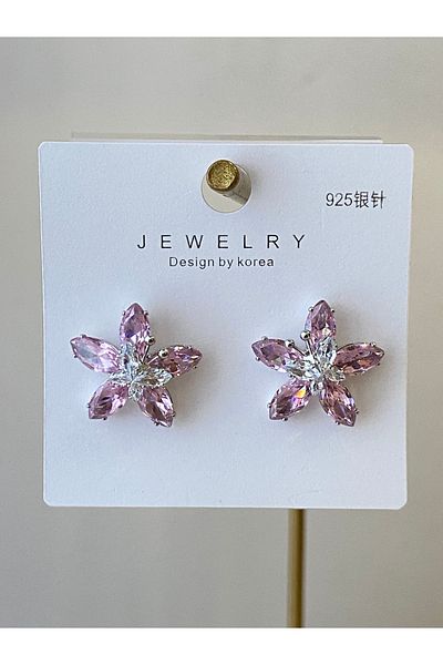 Çelik Crystal Stone Flower Earrings