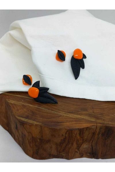 kaikosa Special Design,Handmade Polymer Clay Orange Black Ultra Light Handmade Handmade Earrings