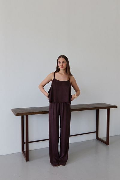 Laluvia Set pantaloni bluză cu bretele cu aspect satin prune - 51043