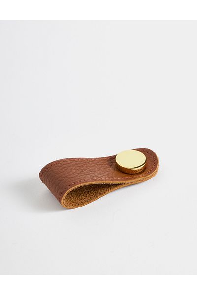 MaisonNord Nordic Style Leather Detailed Single Gold Plated Bedroom Handle