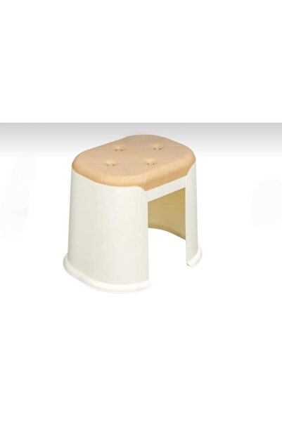 abnturk Bej Renkli Dayanıklı Deri Görünümlü 30 Cm Uzunluğunda Tabure