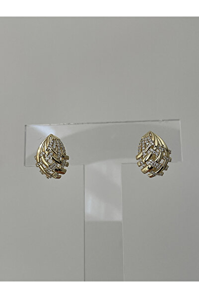 JELLY Women's Xuping Steel Gold Color Zircon Stone Embroidered Leaf Model Vip Design Earrings