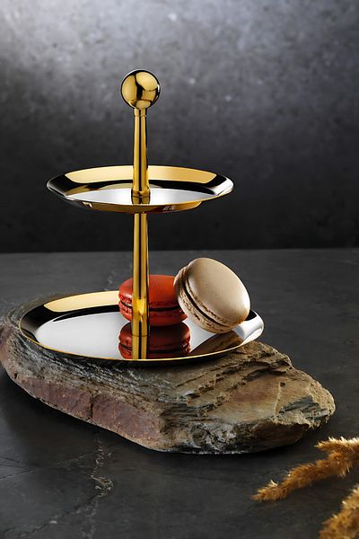 ÖzSa Home Tiamo Small Gold Edged Tiered Presentation Rack 18/10 Stainless Steel