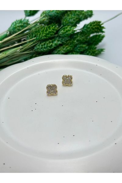 MyladyAccessoriess Zircon Stone Detail Minimal Clover Earrings