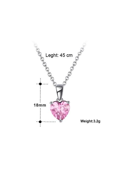 OEM Daizy Necklace with Heart Pendant S925 Silver / Rhodium / 45cm with Zirconia Stone - Pink