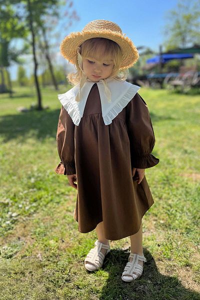 Mioma Kids Ruffled Collar Dress Brown