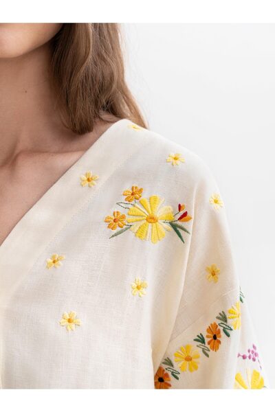 Lavanta Tekstil Cămașă cu broderie florală și detaliu de legare