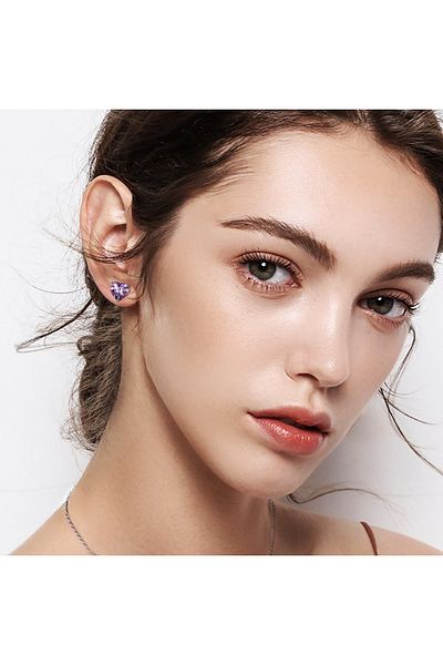 OEM Daizy Heart Earrings in S925 Silver / Rhodium with Zirconia Stone - Lavender