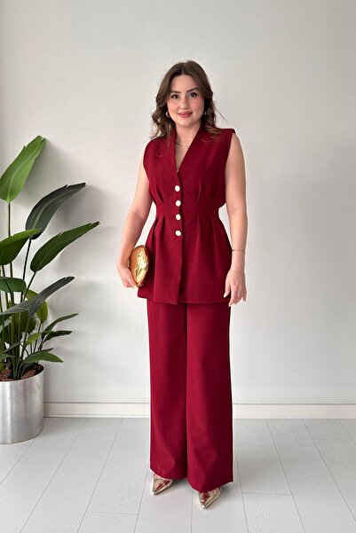 MaziButik Vest Suit with Handles Claret Red
