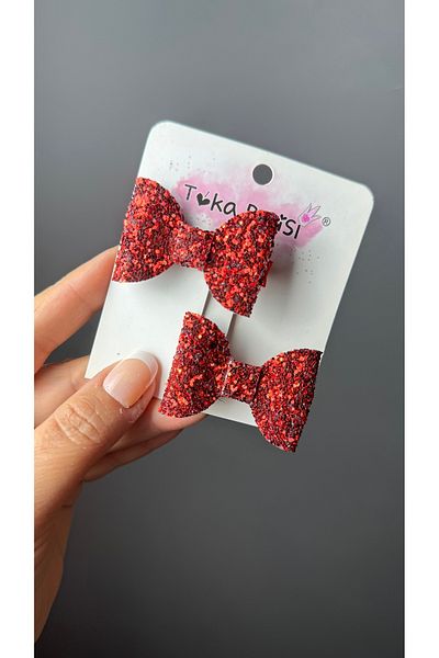 Toka Perisi Red Glitter Glitter 2-Piece Mini Bow Clip Buckle
