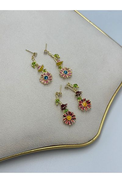 MyladyAccessoriess Colorful Dangle Detail Premium Daisy Earrings Multicolor