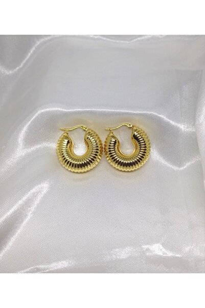 Rosa Juliet Altın Renk Midye Bombeli Çelik Halka Küpe – Kararma Yapmaz, Işıltılı Şık Tasarım