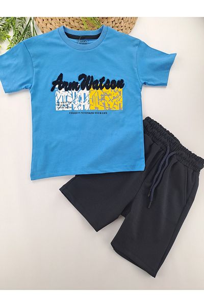 Butik Tricou brodat pentru băiat, pantaloni scurți Jogger, tricou, set din două piese, calitate premium