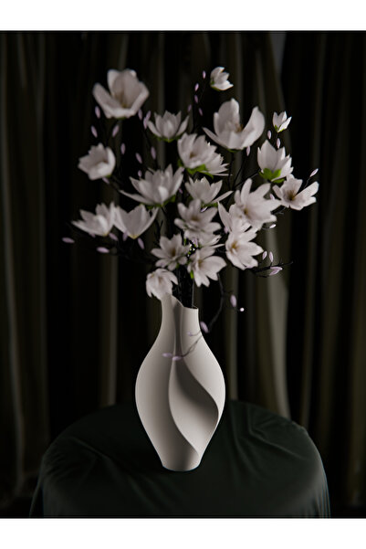 lysiaaccessory Modern Spiral Formlu Dekoratif Vazo – Mat Beyaz 3D Tasarım