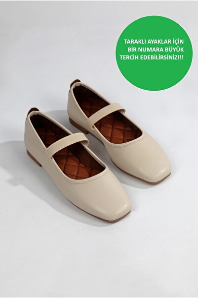 ayselin moda Γυναικεία μπεζ μπαλαρίνα με λάστιχο καθημερινά παπούτσια μπαλαρίνας