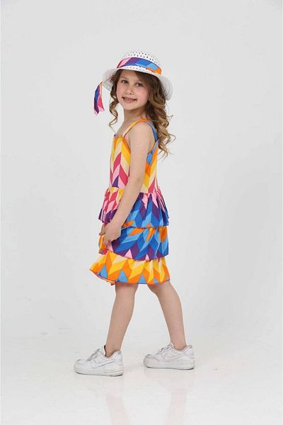 ARBİ kids Girl's Full Cotton Woven Straw Hat Full Mold Dress