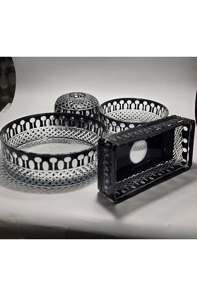 Kristal Market Handmade Crystal Cut Pattern Decorative Tableware Presentation Set of 4