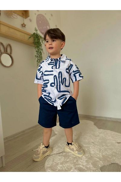 Kidmark Çocuk Modası Boy's Patterned Shirt and Shorts Summer Suit