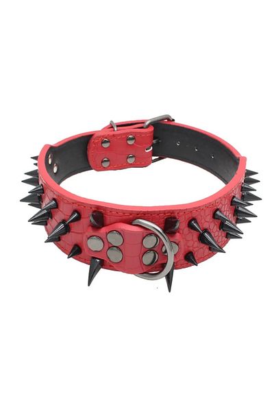 EvrikaUnity Zgarda Spike/Tinte de Metal pentru Caini, Circumferinta ajustabila gat 48-56 cm, M, Rosu