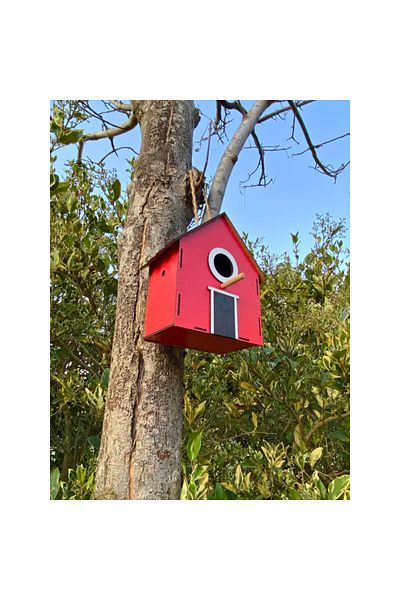 WoodenZoo Wooden Decorative Bird House Nest, Nest, Balcony, Garden Accessory (Red 16X10X22 cm)