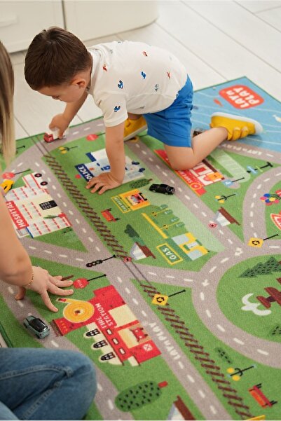 LAY'n PLAY City&traffic Oeko-tex Sertifikalı Eğitici Çocuk Oyun Halısı Bukle Tufting Antialerjik Kaymaz Taban