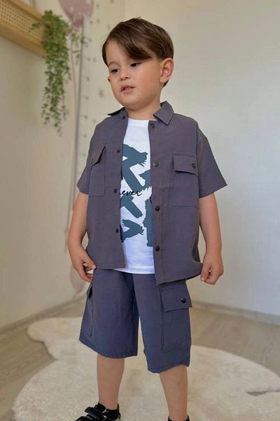 Kidmark Çocuk Modası Boy's Cargo Pocket 3-Piece Summer Gray Suit