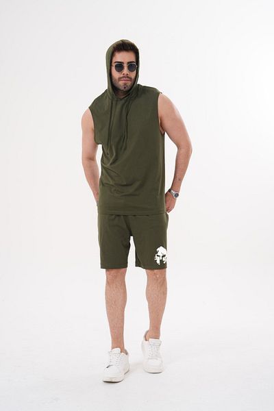 ACTIVE MODA Men's Mask Printed Sports Athlete - Shorts Set 2 Pcs Large Size Cotton