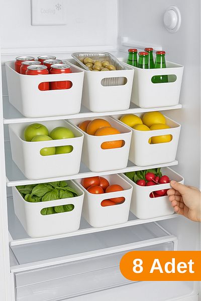 ESTİ 8 Pieces - 4 Lt Multi-Purpose Cabinet Organizer Box |   Refrigerator, Kitchen, Bathroom, Makeup Storage Container