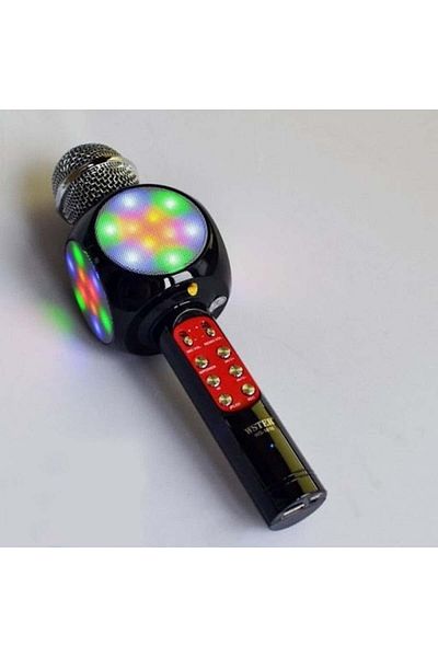 FOXMAG24 Karaoke microphone with built-in speaker Wster WS-1816, Colorful Disco lighting, Bluetooth, Black