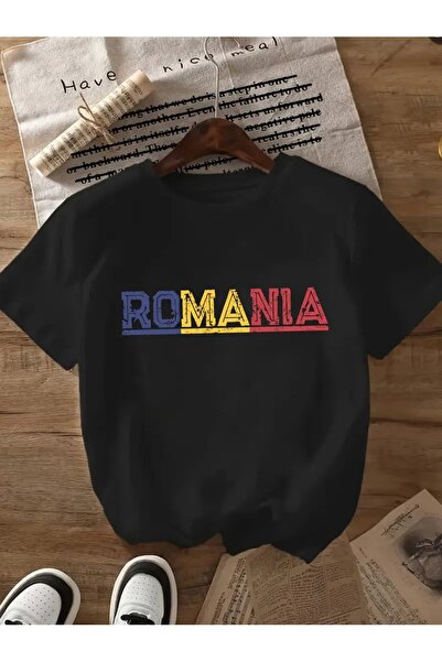 PALPİTO Γυναικείο μπλουζάκι με στάμπα μαύρο Romania Oversize