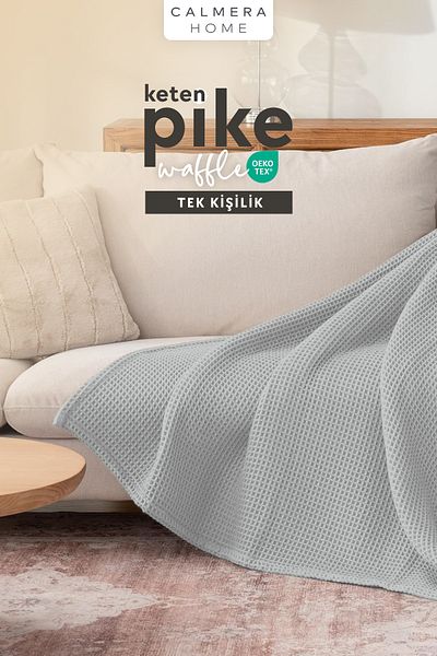 Calmera Linen Single Waffle Pike |   Bed & Sofa Cover - Shawl |   Premium Cotton - Summer |   Light Gray