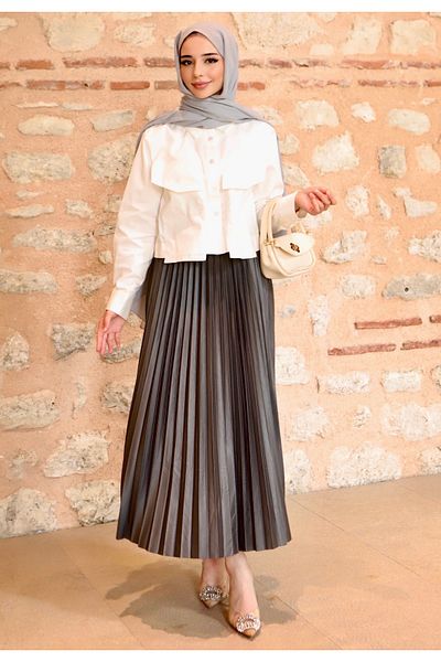 Miyalon Hijab Leather Look Women's Pleated Skirt