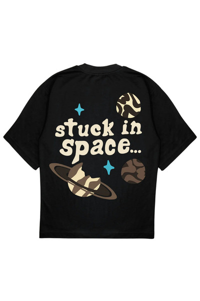 SVART WEAR تي شيرت SPACE مقاس كبير تي شيرت كوزموس أسود
