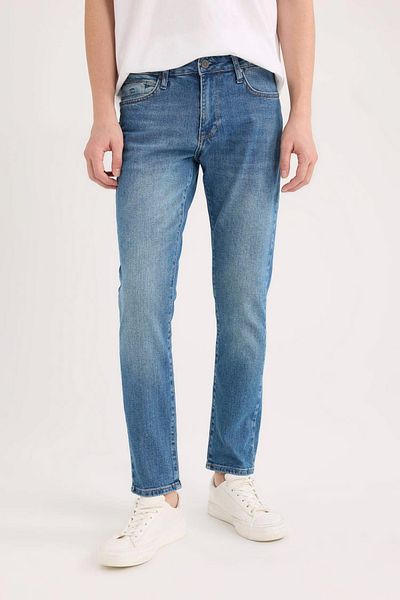DeFacto E5429 Μπλε Pedro Slim Fit Skinny Fit Κανονική μέση στενή παντελόνι Jean