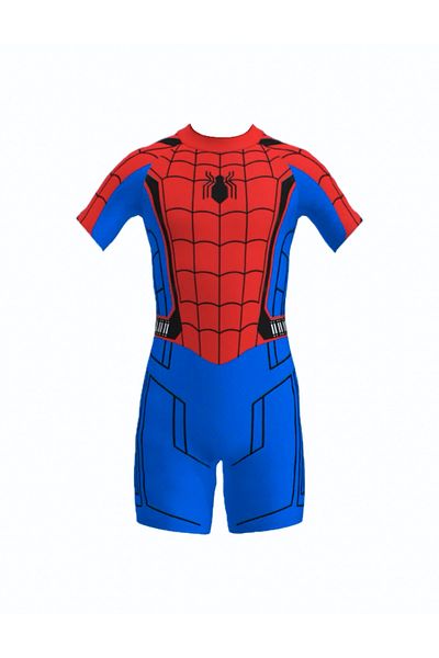 EvrikaUnity Costum de baie/inot intreg pentru copii, Supererou, Premium Nylon, 6-7 ani, 140 cm, Albastru/ Rosu