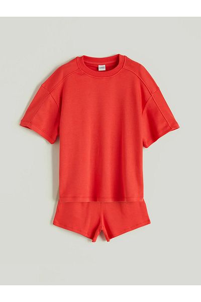 LC Waikiki Lcw Kids Red Crew Neck Girls T-Shirt & Shorts
