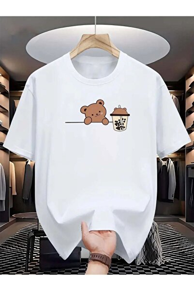 PALPİTO Ženska bela majica Bubble Tea Koala Štampano okrugla kragna