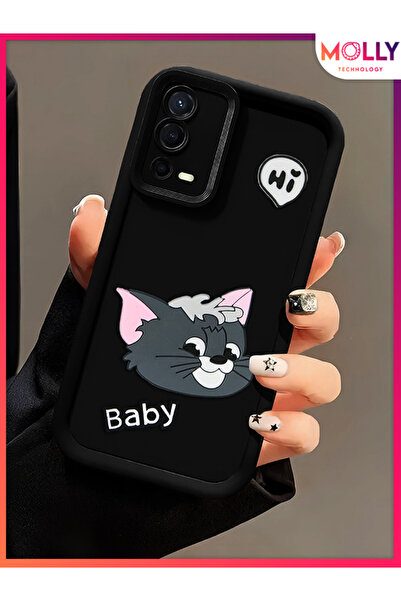 Molly Oppo A55 İçin Siyah Kenarları Kalın 3d Kabartmalı Baby Tom Silikon Kılıf