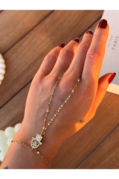 HERCY 316 L Stainless Steel Gold Şahmeran |   Hz.Fatıma Ana Steel Şahmeran |   Zircon Stone Hand Shahmeran
